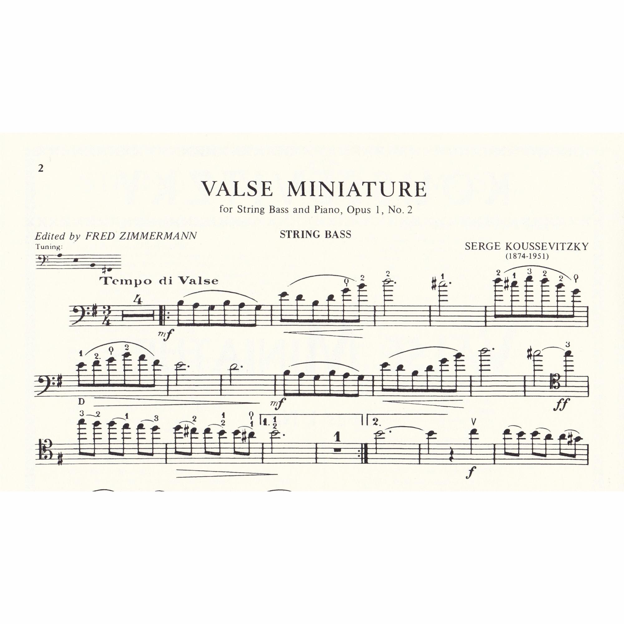 Valse Miniature for Bass and Piano, Op. 1, No. 2 | Southwest Strings