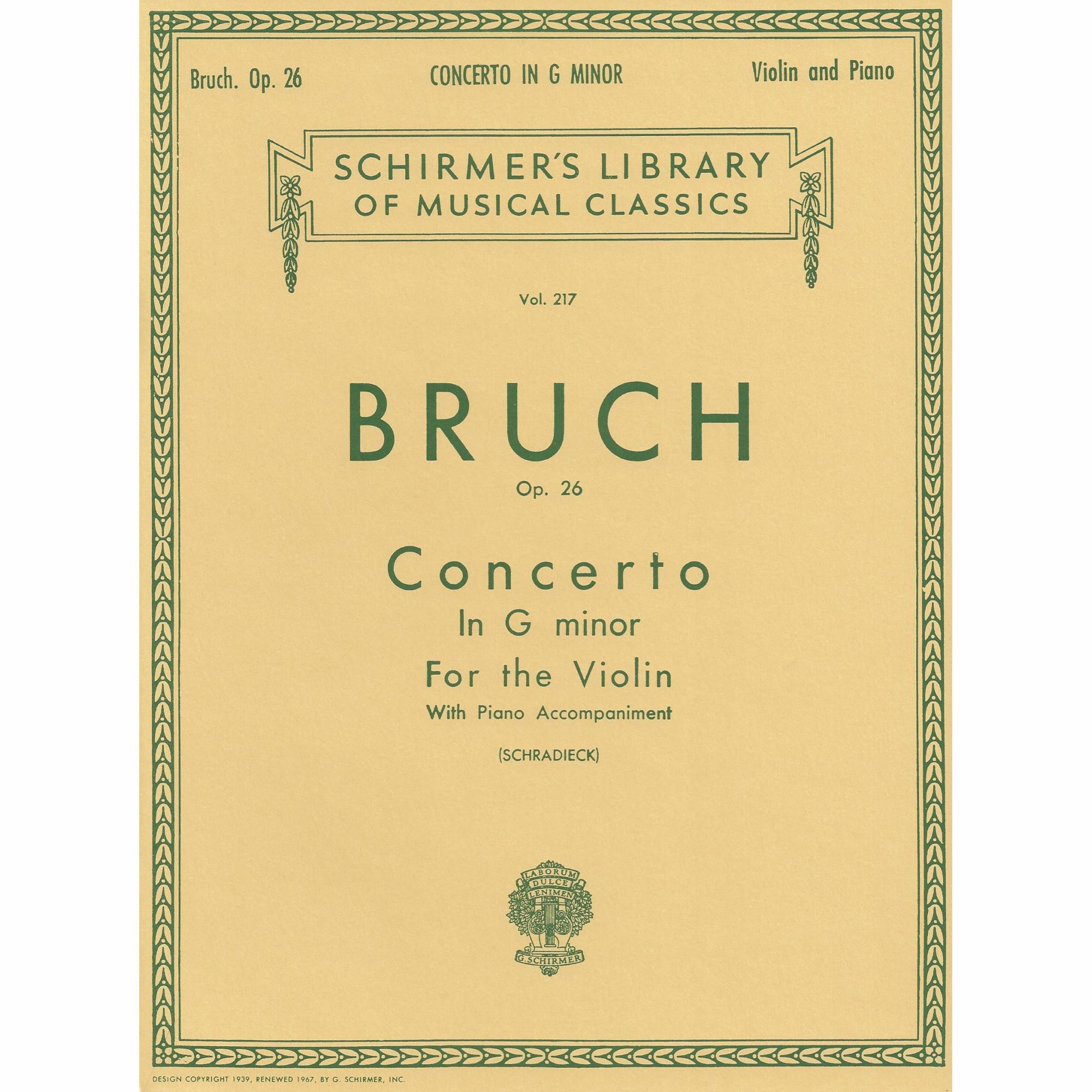 Bruch -- Concerto in G Minor, Op. 26 for Violin and Piano