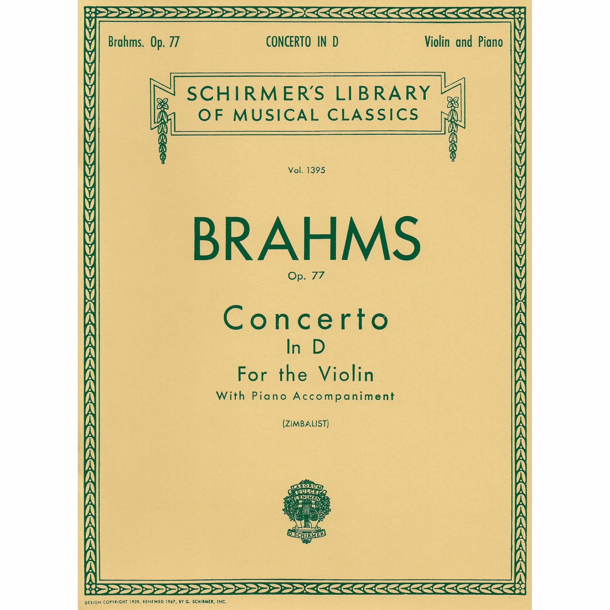 Brahms -- Concerto in D Major, Op. 77 for Violin and Piano