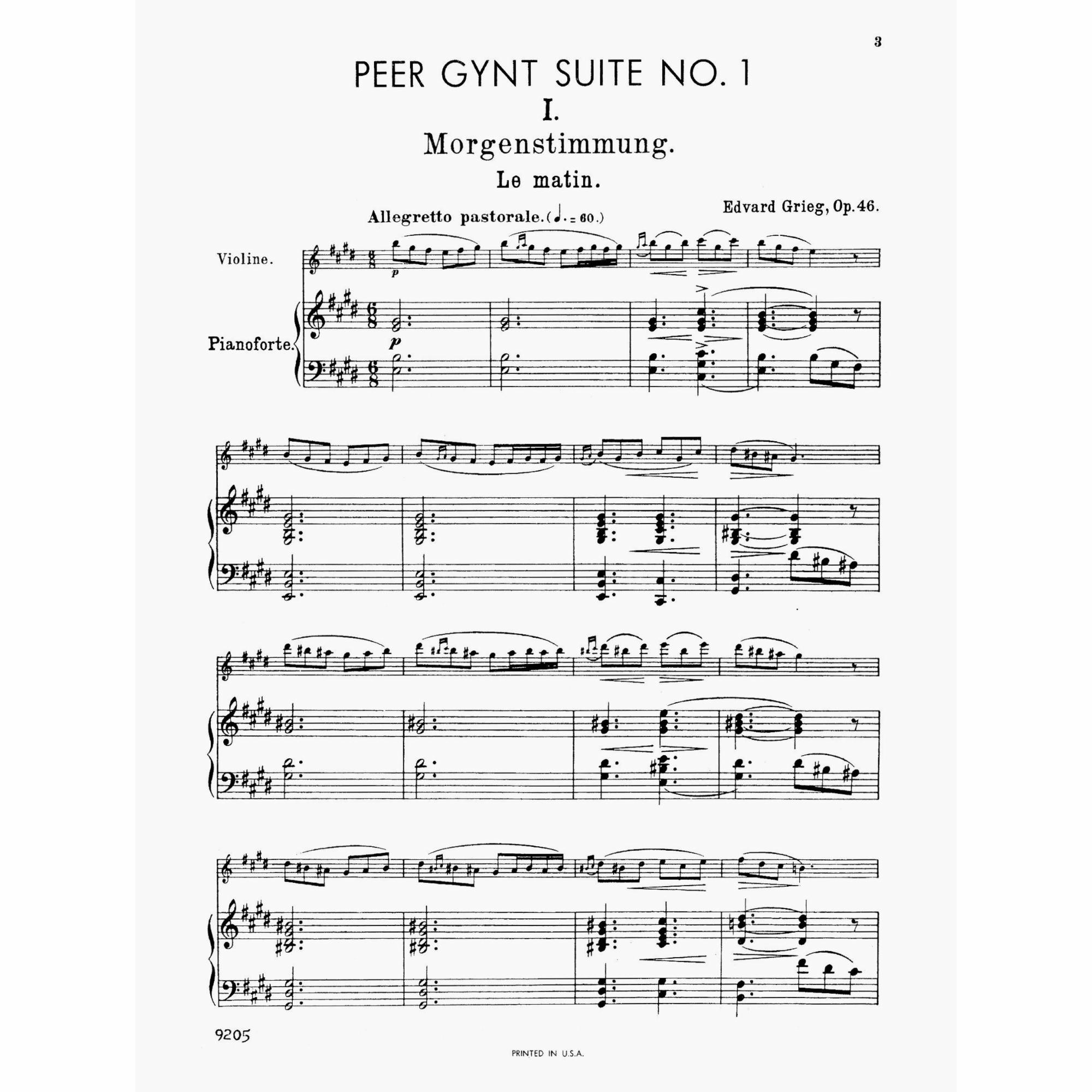 Grieg -- Peer Gynt Suite No. 1, Op. 46 for Violin and Piano | Southwest  Strings